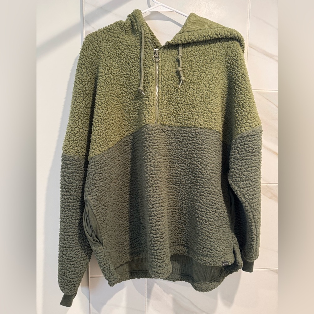 PINK Victoria's Secret Olive Sherpa Hoodie